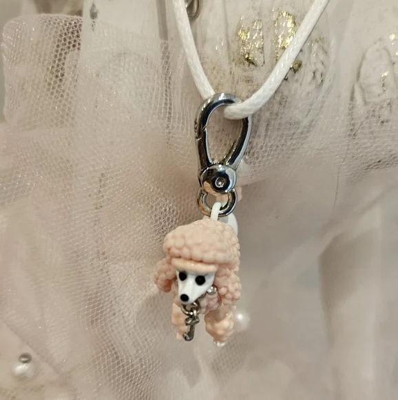 POODLE LOVE PINK WHITE CORDED NECKLACE - Picture 2 of 5